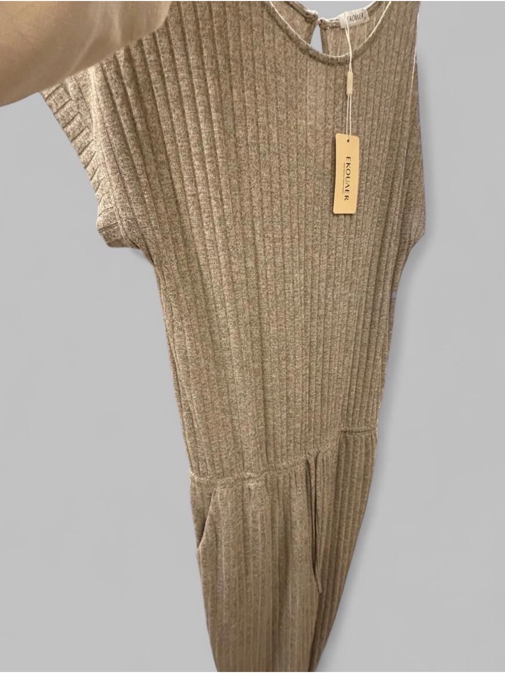 NWT-Equaer-Ribbed Knit Jumpsuit - size XL Taupe